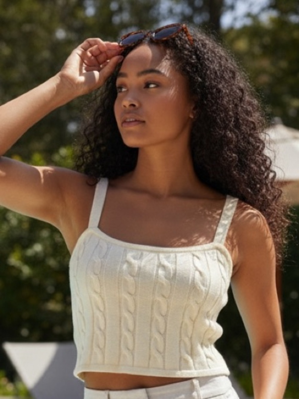 Altar'd State Cream Cable-Knit Cropped Cami Sweater Tank Top Size Large